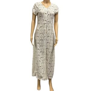 Mocha Lace Off White Short Sleeve Button Up Open Bottom Duster Coverup Dress M